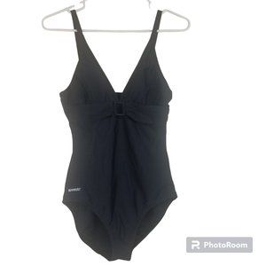 Speedo Womens Sz 10 Black One Piece Swimsuit Gathered At Bust